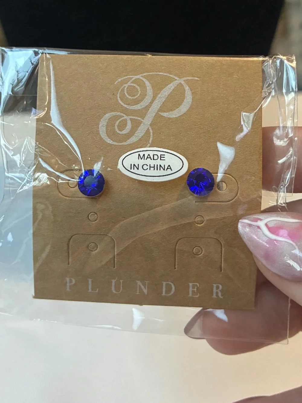 Plunder blue stud earrings with gold accents - Picture 1 of 2